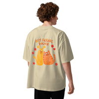 Best friends forever graphic featuring a person and their dog, printed on an oversized light t-shirt, front view
