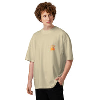 Best friends forever graphic featuring a person and their dog, printed on an oversized light t-shirt, front view