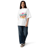 Rescue dog graphic featuring a dog, printed on a white t-shirt, front view