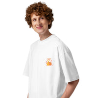 Best friends forever graphic featuring a person and their dog, printed on an oversized white t-shirt, front view