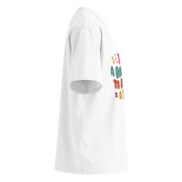 Rescue dog graphic featuring a dog, printed on a white t-shirt, front view