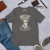 Unisex staple t-shirt showing best cat ever yeah that was me graphic, Asphalt, front view