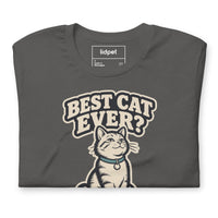 Unisex staple t-shirt showing best cat ever yeah that was me graphic, Asphalt, front view