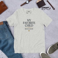 My favorite child has 4 legs graphic featuring a pet, printed on a athletic heather t-shirt, front view