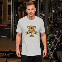 Professional pet servant graphic with a dog, printed on a athletic heather t-shirt, front view