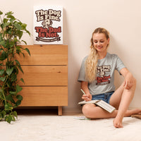 Unisex staple t-shirt showing the dog is fine the dad is not graphic, Athletic Heather, front view