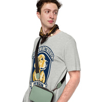 Unisex staple t-shirt showing golden retriever breed badge graphic, Athletic Heather, left front view