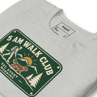 Unisex staple t-shirt showing 5 AM walk club graphic, Athletic Heather, front view