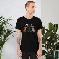 I'm here for the dogs graphic featuring dogs, printed on a black t-shirt, front view