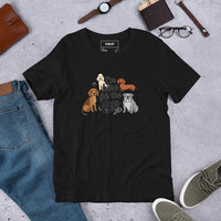 I'm here for the dogs graphic featuring dogs, printed on a black t-shirt, front view