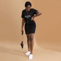 Emotional support human graphic featuring a dog and person, printed on a black t-shirt, front view