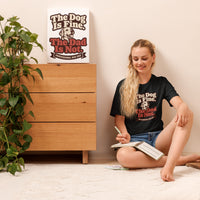 Unisex staple t-shirt showing the dog is fine the dad is not graphic, Black Heather, front view