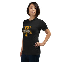 Professional pet servant graphic with a dog, printed on a black t-shirt, front view