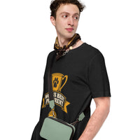Professional pet servant graphic with a dog, printed on a black t-shirt, front view