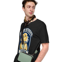 Unisex staple t-shirt showing golden retriever breed badge graphic, Black Heather, left front view