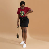 Unisex staple t-shirt showing adopted loved loud rescue dog graphic, Cardinal, front view