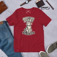 Unisex staple t-shirt showing best cat ever yeah that was me graphic, Cardinal, front view