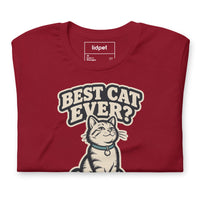 Unisex staple t-shirt showing best cat ever yeah that was me graphic, Cardinal, front view