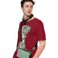 Unisex staple t-shirt showing best cat ever yeah that was me graphic, Cardinal, left front view