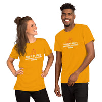 Emotional support human graphic featuring a dog and person, printed on a light t-shirt, front view