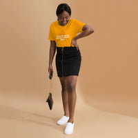Emotional support human graphic featuring a dog and person, printed on a light t-shirt, front view
