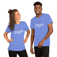 Emotional support human graphic featuring a dog and person, printed on a heather t-shirt, front view