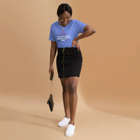 Emotional support human graphic featuring a dog and person, printed on a heather t-shirt, front view