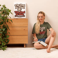 Unisex staple t-shirt showing the dog is fine the dad is not graphic, Heather Olive, front view