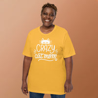 Crazy cat mom graphic featuring a cat, printed on a heather t-shirt, front view