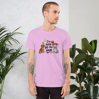 I'm here for the dogs graphic featuring dogs, printed on a light t-shirt, front view