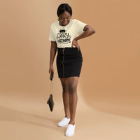 Crazy cat mom graphic featuring a cat, printed on a light t-shirt, front view