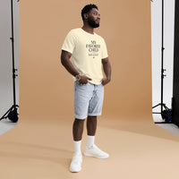 My favorite child has 4 legs graphic featuring a pet, printed on a light t-shirt, front view