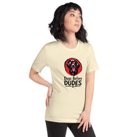 Unisex staple t-shirt showing dogs before dudes graphic, Natural, right view