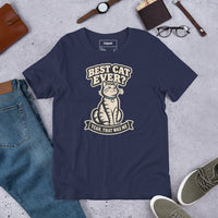 Unisex staple t-shirt showing best cat ever yeah that was me graphic, Navy, front view