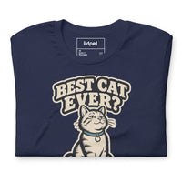 Unisex staple t-shirt showing best cat ever yeah that was me graphic, Navy, front view