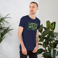 Unisex staple t-shirt showing 5 AM walk club graphic, Navy, front view