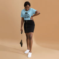 Crazy cat mom graphic featuring a cat, printed on a light t-shirt, front view