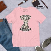 Unisex staple t-shirt showing best cat ever yeah that was me graphic, Pink, front view
