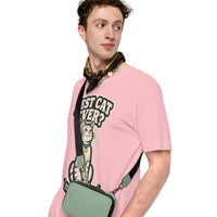 Unisex staple t-shirt showing best cat ever yeah that was me graphic, Pink, left front view