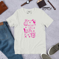 Retro neon Mow CatT cat graphic, printed on a light t-shirt, front view