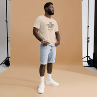 My favorite child has 4 legs graphic featuring a pet, printed on a light t-shirt, front view