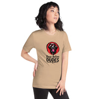 Unisex staple t-shirt showing dogs before dudes graphic, Tan, right view