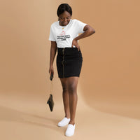 Emotional support human graphic featuring a dog and person, printed on a white t-shirt, front view