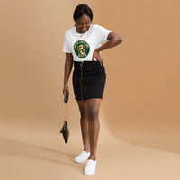 Unisex staple t-shirt showing adopted loved loud rescue dog graphic, White, front view