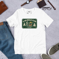 Unisex staple t-shirt showing 5 AM walk club graphic, White, front view