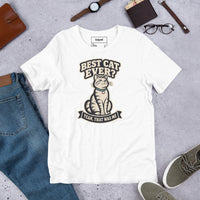 Unisex staple t-shirt showing best cat ever yeah that was me graphic, White, front view