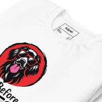 Unisex staple t-shirt showing dogs before dudes graphic, White, zoomed in view